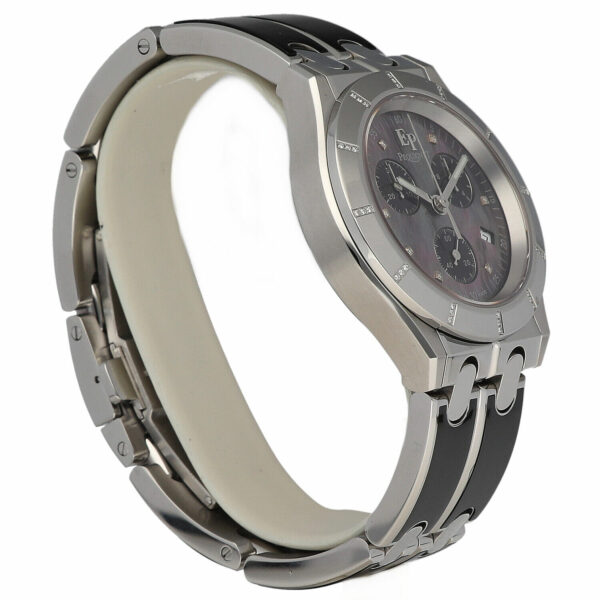 Pequignet 003 Chrono 38mm Steel Black Tahitian Diamond MOP Quartz Wristwatch 125118188150 3