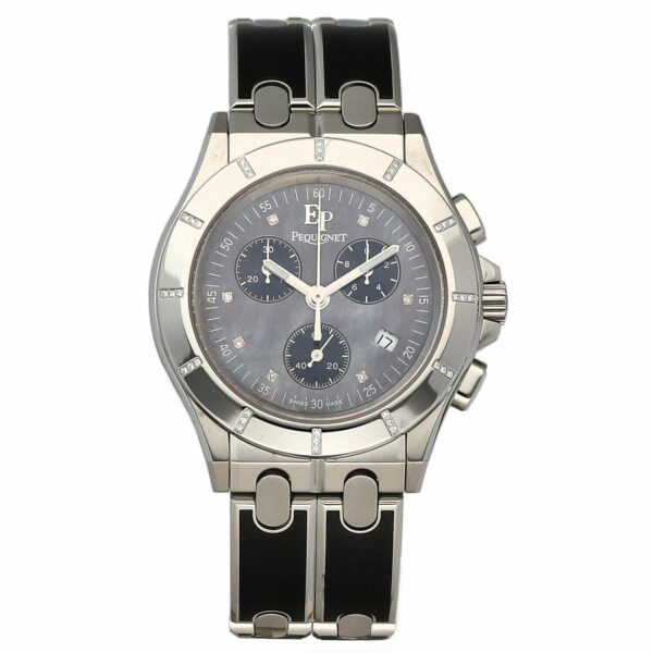 Pequignet 003 Chrono 38mm Steel Black Tahitian Diamond MOP Quartz Wristwatch 125118188150