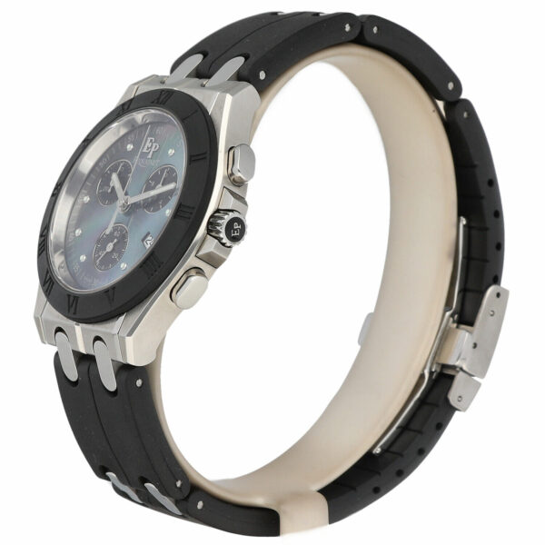 Pequignet 234 Chrono Black Rubber Steel 38mm Tahitian MOP Dial Quartz Wristwatch 134005134500 2