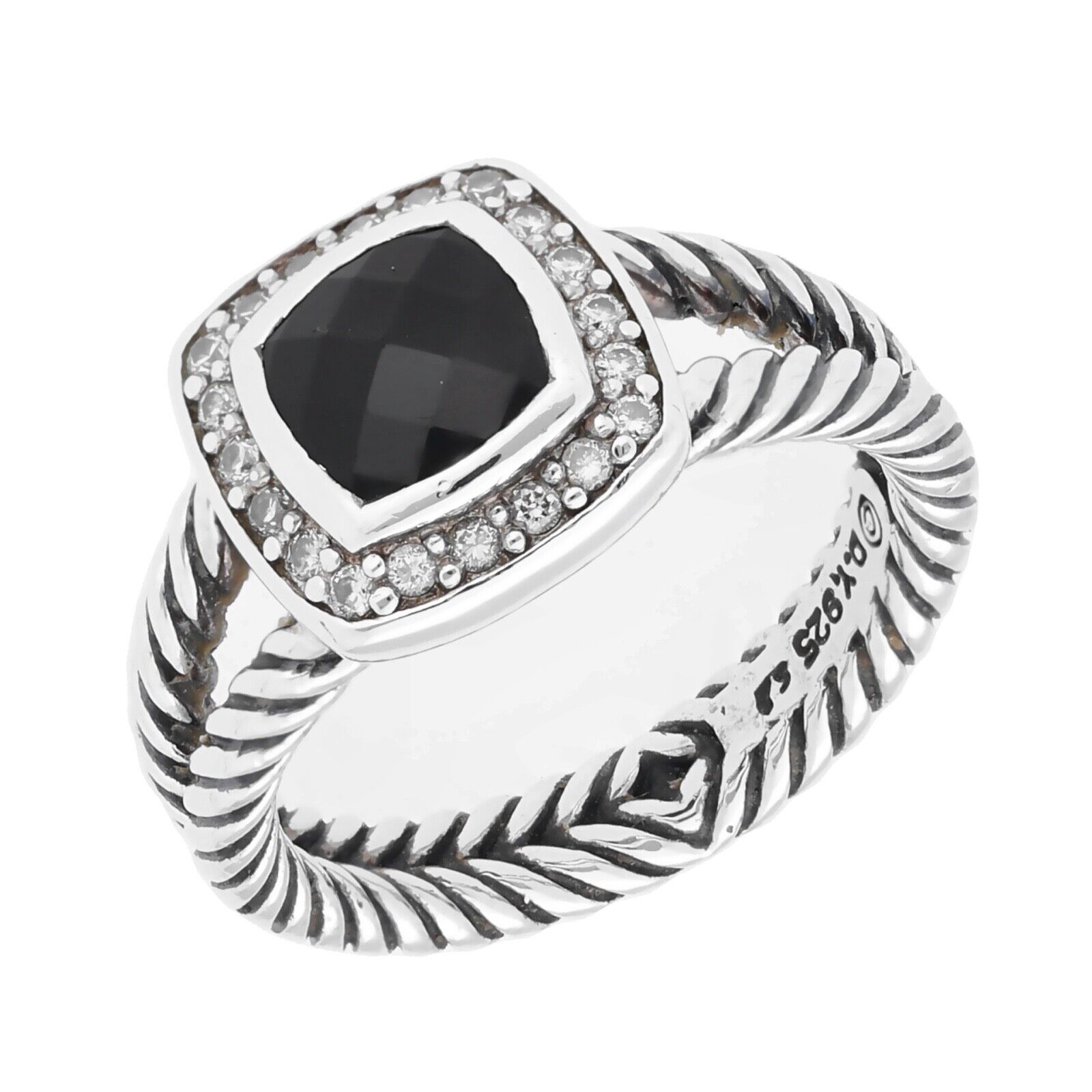 David Yurman Pavé Bezel Diamonds Black Onyx Sterling Ring Size 7 Women