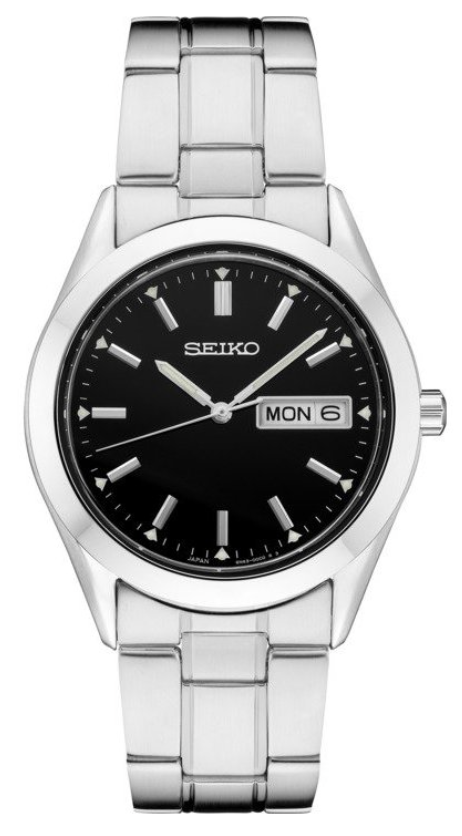Seiko SUR361 Essential 375mm Black Dial Steel Day Date Quartz Mens Watch 124960138691