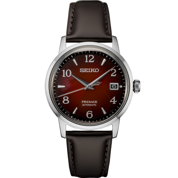 Seiko Presage SRPE41 Steel 385mm Burgundy Dial Leather Automatic Mens Watch 125073756252