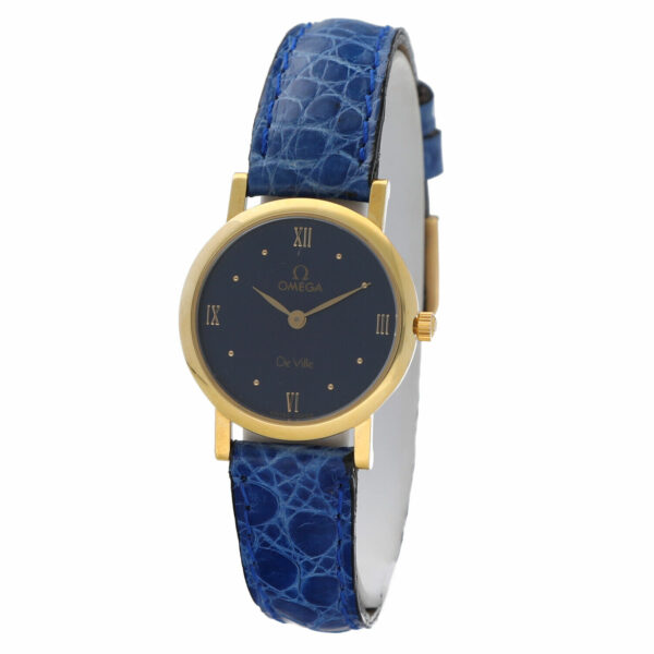 Omega De Ville 18k Yellow Gold Blue Leather 25mm Quartz Petite Ladies Watch 124850195643 4