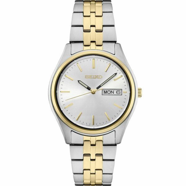 Seiko SUR430 Essential 37mm Two Tone Stainless Steel Day Date Quartz Mens Watch 133898418693