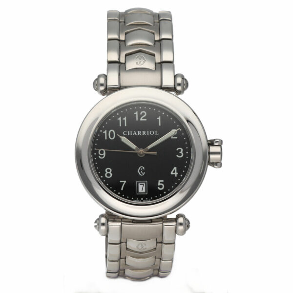 Charriol Colombus 900514 Black Arabic 35mm Steel Round Quartz Wrist Watch 115038910874
