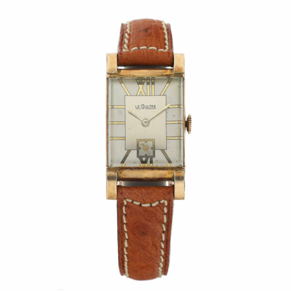 Le Coultre 10k Yellow Gold Filled Tank Rectangle Leather Manual Wind Wrist Watch 114928126904 2