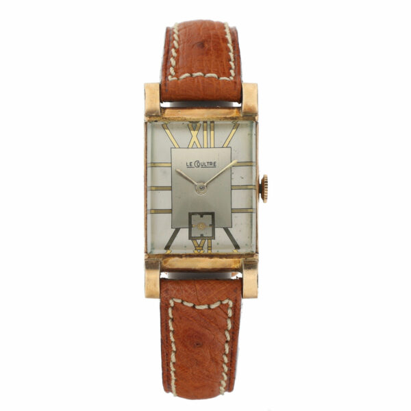 Le Coultre 10k Yellow Gold Filled Tank Rectangle Leather Manual Wind Wrist Watch 114928126904