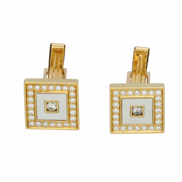 14k 585 Yellow Gold Square Mother of Pearl Diamond Mens Cufflinks 133914328565 2