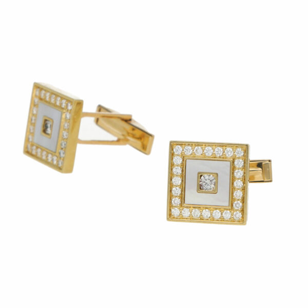 14k 585 Yellow Gold Square Mother of Pearl Diamond Mens Cufflinks 133914328565 3