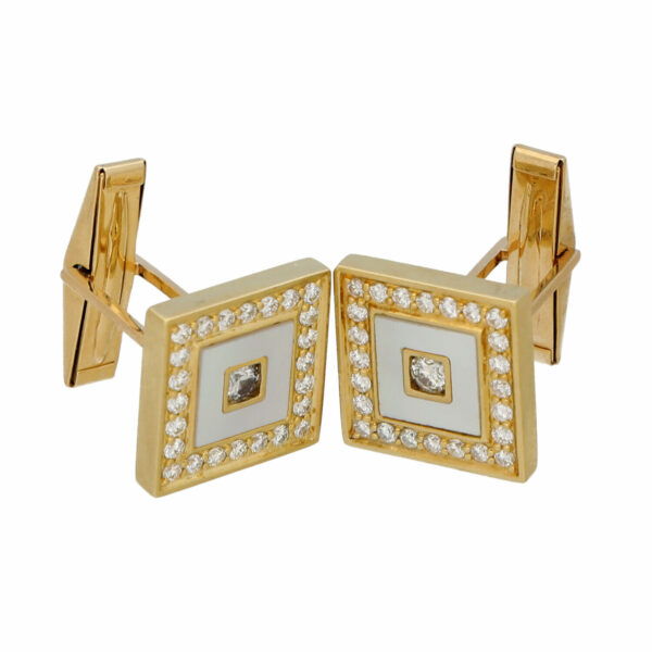 14k 585 Yellow Gold Square Mother of Pearl Diamond Mens Cufflinks 133914328565 4