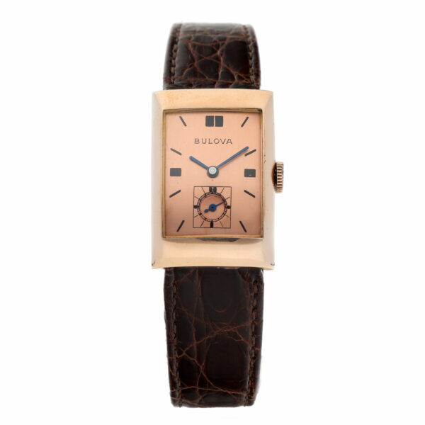 Bulova 14k Rose Gold Filled Copper Dial Rectangle Manual Wind Wrist Watch 133843455965