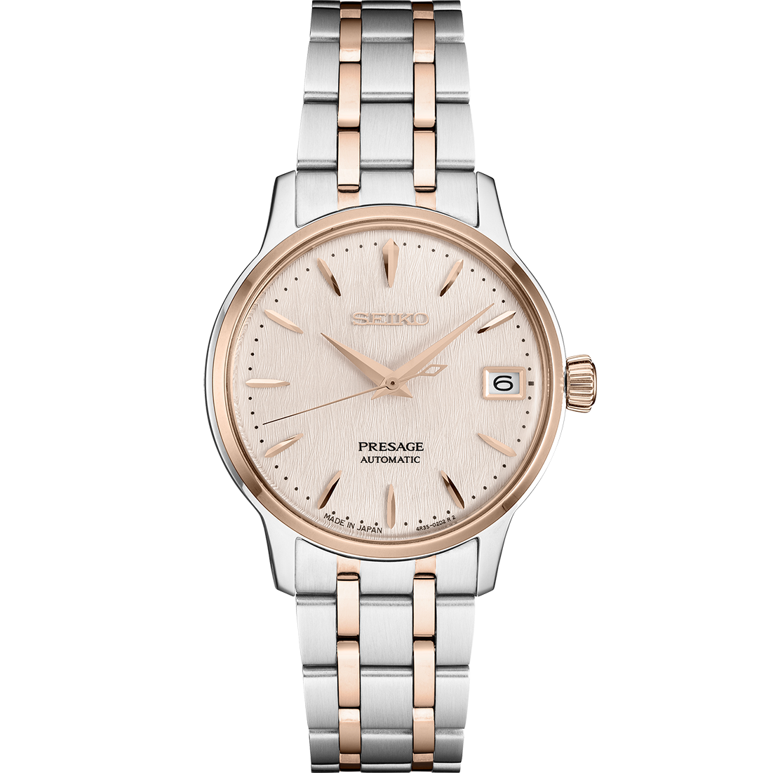 Seiko-Presage-SRPF54-34mm-Peach-Dial-Rose-Gold-Two-Tone-Automatic-Womens-Watch-133908587335