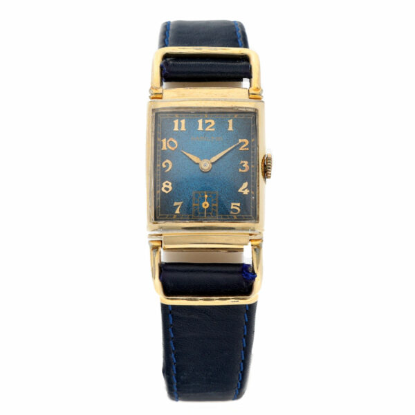 Hamilton 14k Gold Plated Rectangle Blue Arabic Dial Manual Wind Wrist Watch 124841839706 2