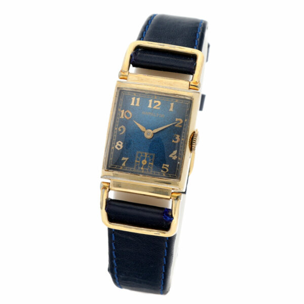 Hamilton 14k Gold Plated Rectangle Blue Arabic Dial Manual Wind Wrist Watch 124841839706 4