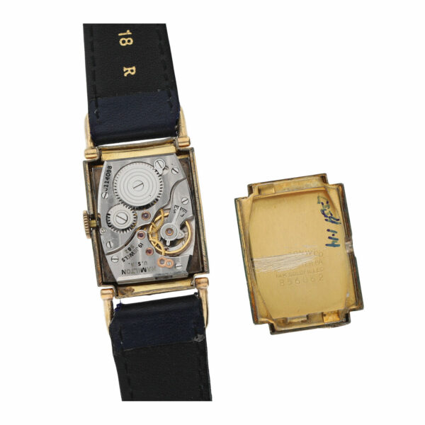 Hamilton 14k Gold Plated Rectangle Blue Arabic Dial Manual Wind Wrist Watch 124841839706 9