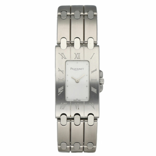 Pequignet-665-Rectangle-Stainless-Steel-21mm-White-Dial-Swiss-Quartz-Wrist-Watch-125133386786