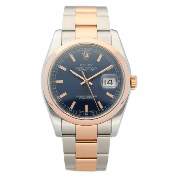 Rolex Datejust 116201 18k Rose Gold Steel Blue Dial Oyster Wrist Watch 2007 124879499576