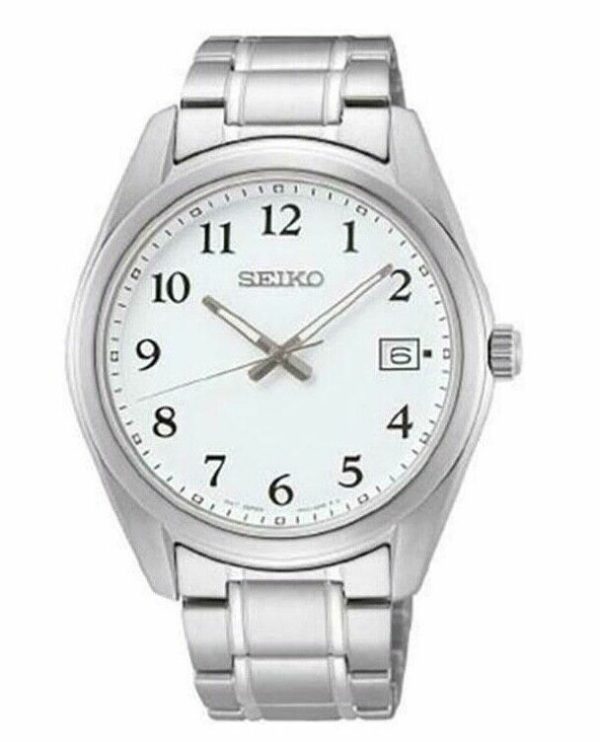 Seiko Essential SUR459 Stainless Steel White Arabic Date Quartz Mens Watch 115075761746