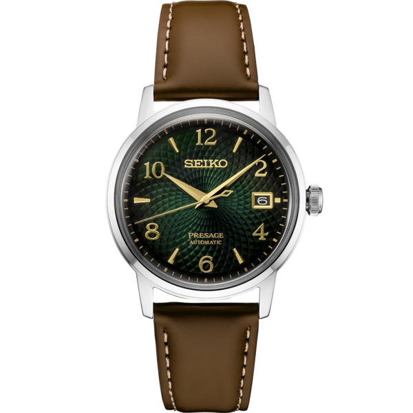 Seiko Presage SRPE45 Steel 385mm Brown Leather Green Dial Automatic Mens Watch 133977477546