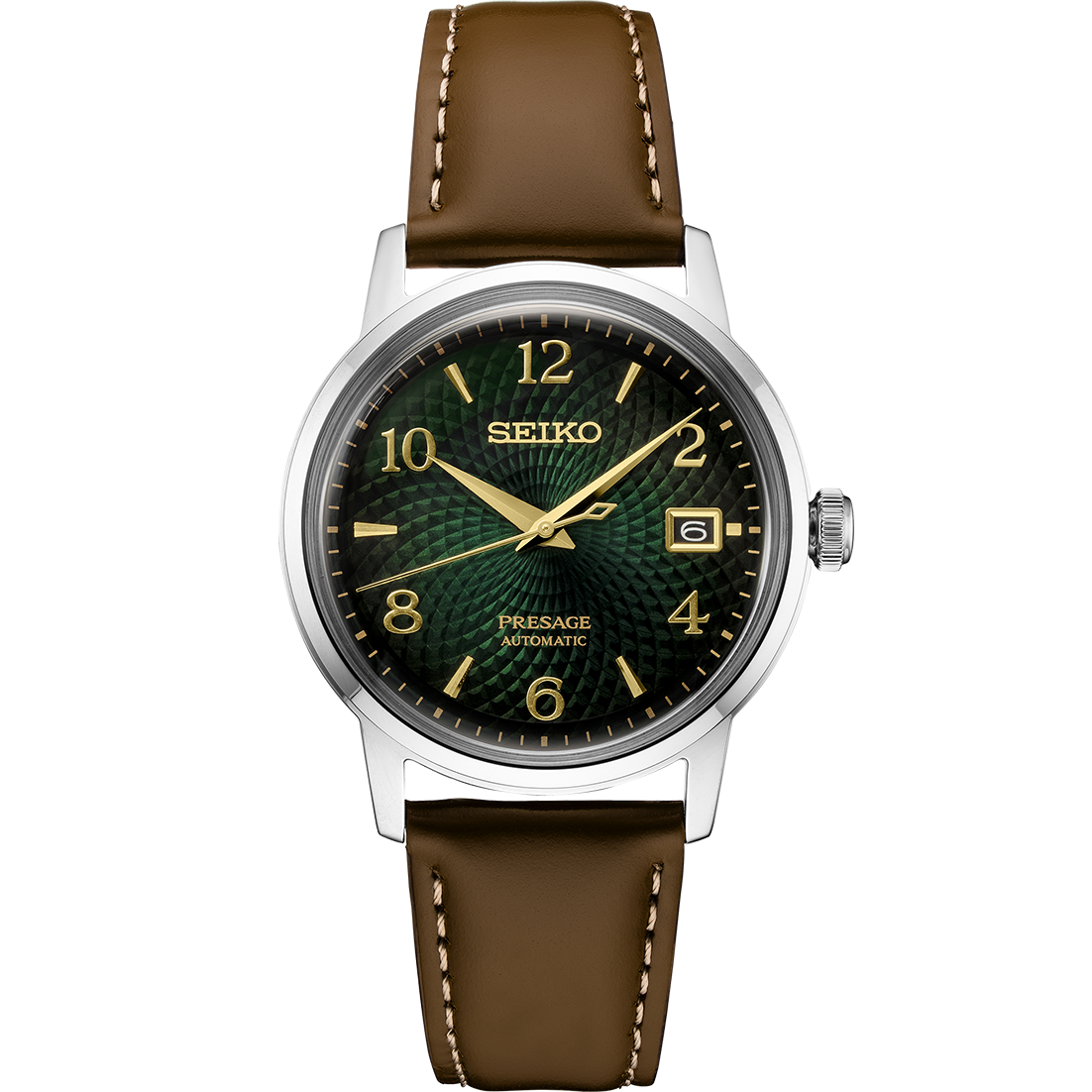 Seiko-Presage-SRPE45-Steel-385mm-Brown-Leather-Green-Dial-Automatic-Mens-Watch-133977477546