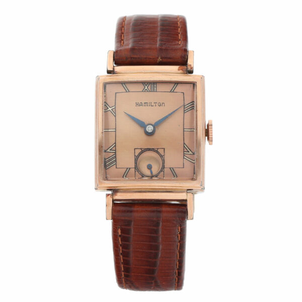 Hamilton 14k Rose Gold Filled Copper Roman Dial Rectangle Manual Wind Watch 124845006007
