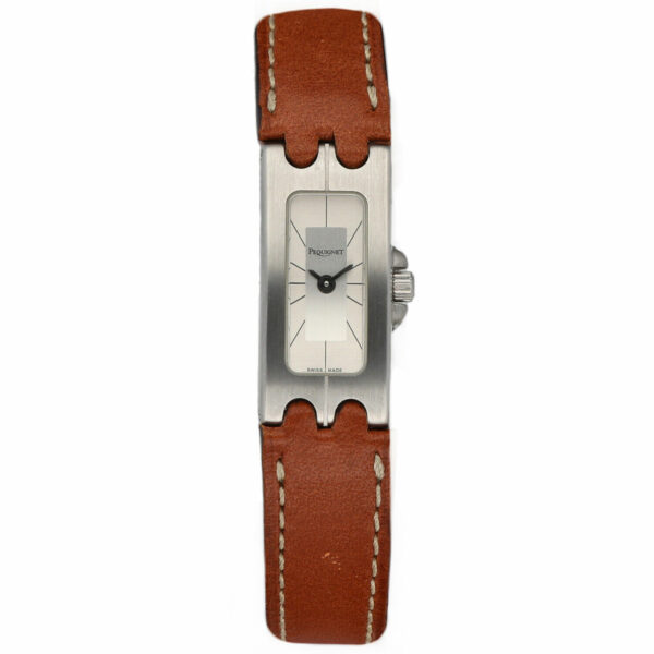 Pequignet 057 Small Rectangle 13mm Brown Leather Steel Swiss Quartz Womens Watch 115230774827