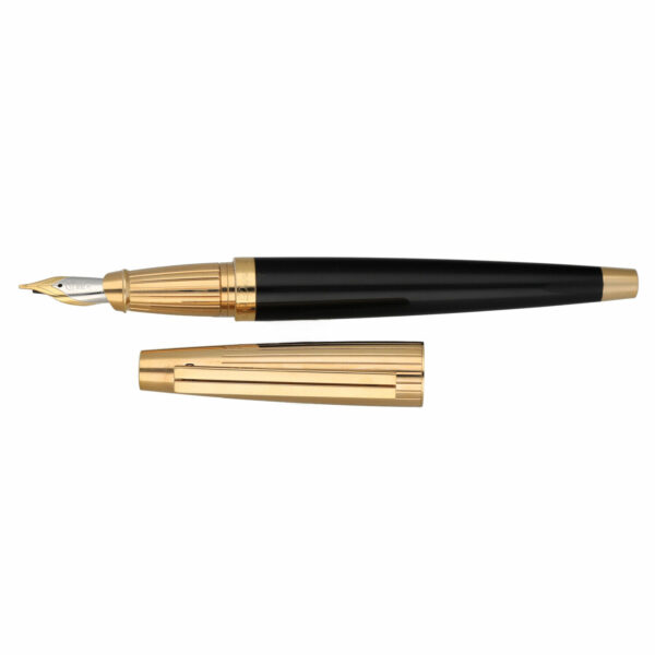 ST Dupont Black Lacquer Gold Line Design Fountain Pen 18K 750 M Snap Cap 575 115091606857