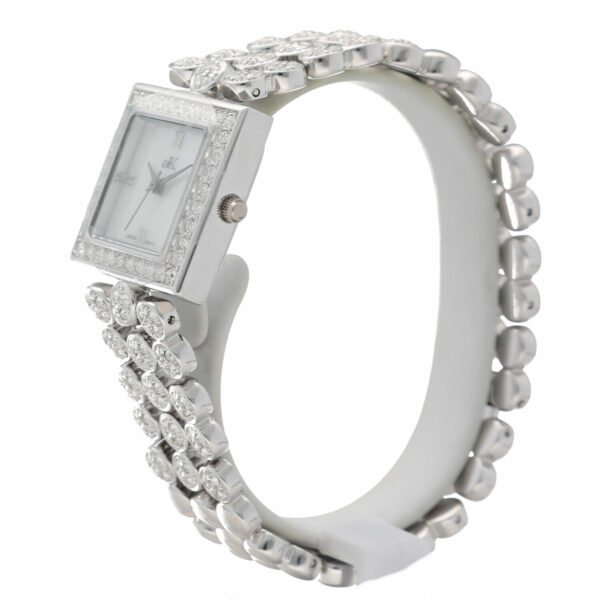 Adee Kaye Mother of Pearl Dial Crystals Accent Steel Square Quartz Womens Watch 133885007888 2