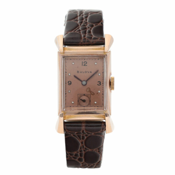 Bulova 14k Rose Gold Copper Dial Fancy Lugs Rectangle Manual Wind Wrist Watch 124845049228 2