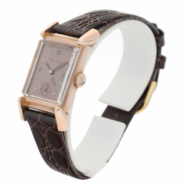 Bulova 14k Rose Gold Copper Dial Fancy Lugs Rectangle Manual Wind Wrist Watch 124845049228 3
