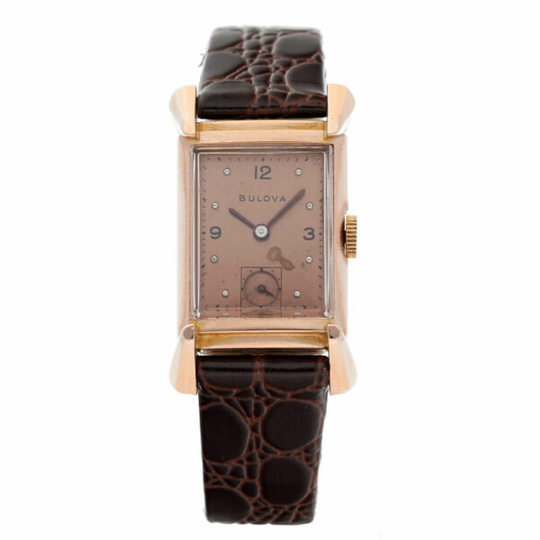 Bulova 14k Rose Gold Copper Dial Fancy Lugs Rectangle Manual Wind Wrist Watch 124845049228