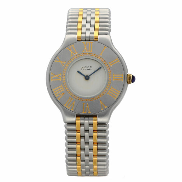 Cartier must de 21 Steel Gold Plated 31mm White Dial Swiss Quartz Womens Watch 114932229308