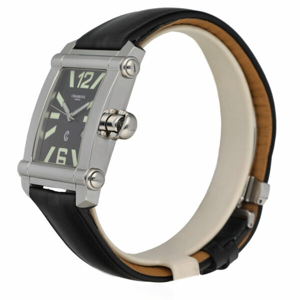 Charriol Colvmbvs CCSTRX9 Rectangle Large Black Leather Quartz Wrist Watch 115136854258 2