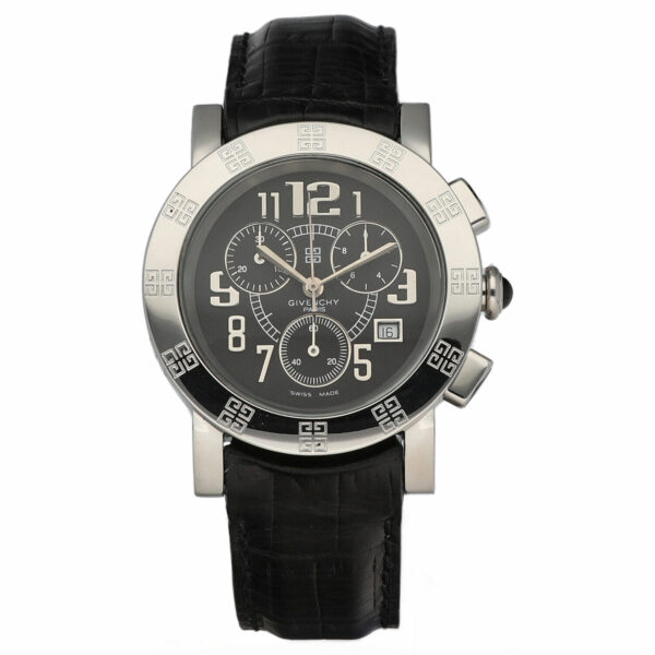 Givenchy SAQQHARA 97678884 Chrono 36mm Steel Black Leather Quartz Wrist Watch 133976940308