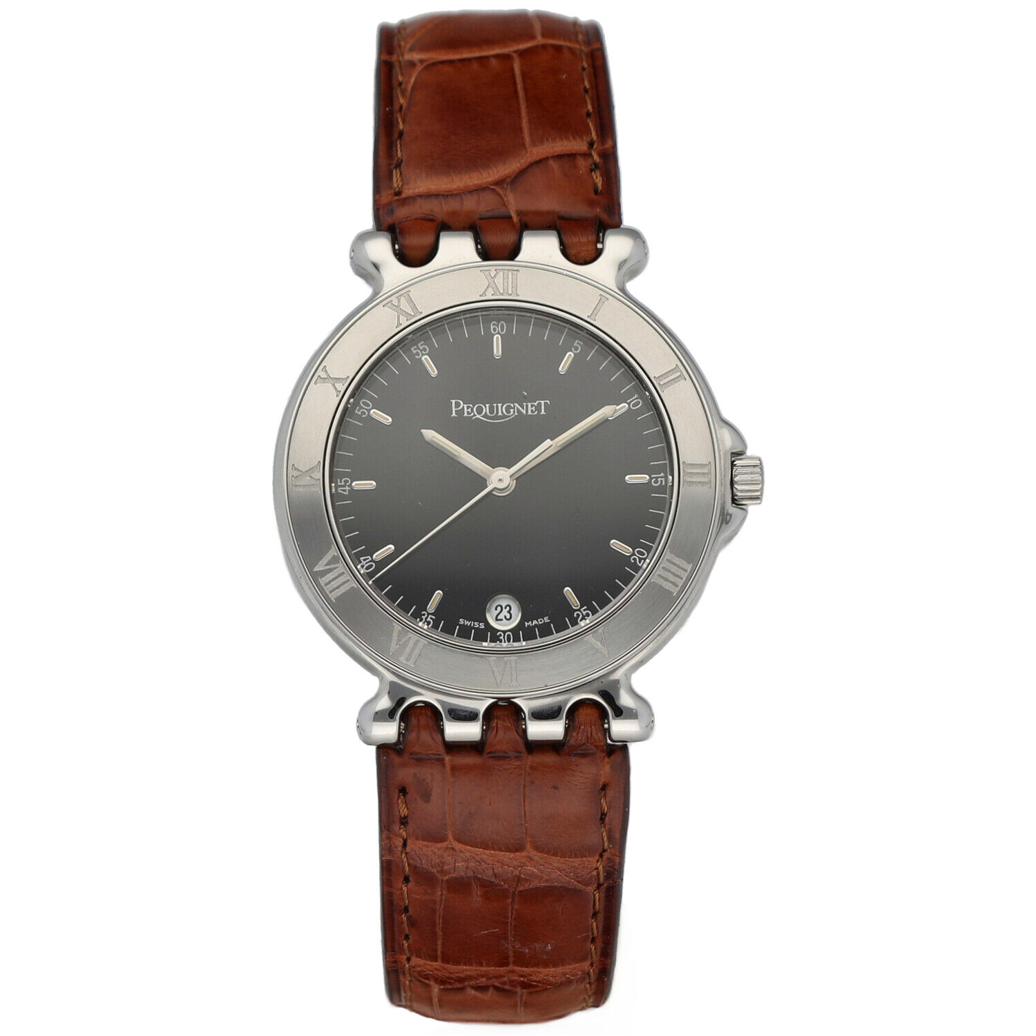 Pequignet-280-Round-Black-Dial-33mm-Brown-Leather-Swiss-Quartz-Wrist-Watch-134010968868