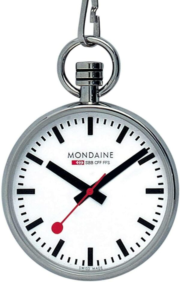 Mondaine A6603031611SBB Evo White Dial Stainless Steel Pocket Watch wChain 115030881279 2