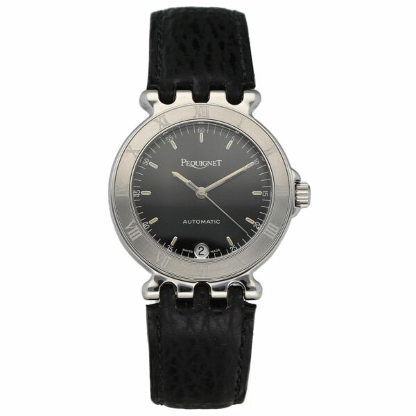 Pequignet 002 Round Black Dial 33mm Black Leather Swiss Automatic Wrist Watch 125130386819
