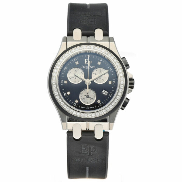 Pequignet 179 Chrono 38mm Black Rubber Steel Diamond Swiss Quartz Wristwatch 115222019559